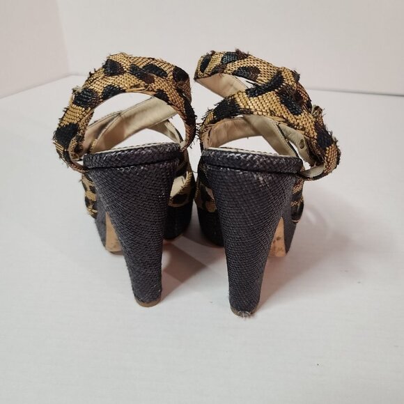 Jerome C. Rousseau Daho Cheetah Woven Platform Heels Size 37.5/ 7.5 - Picture 7 of 11